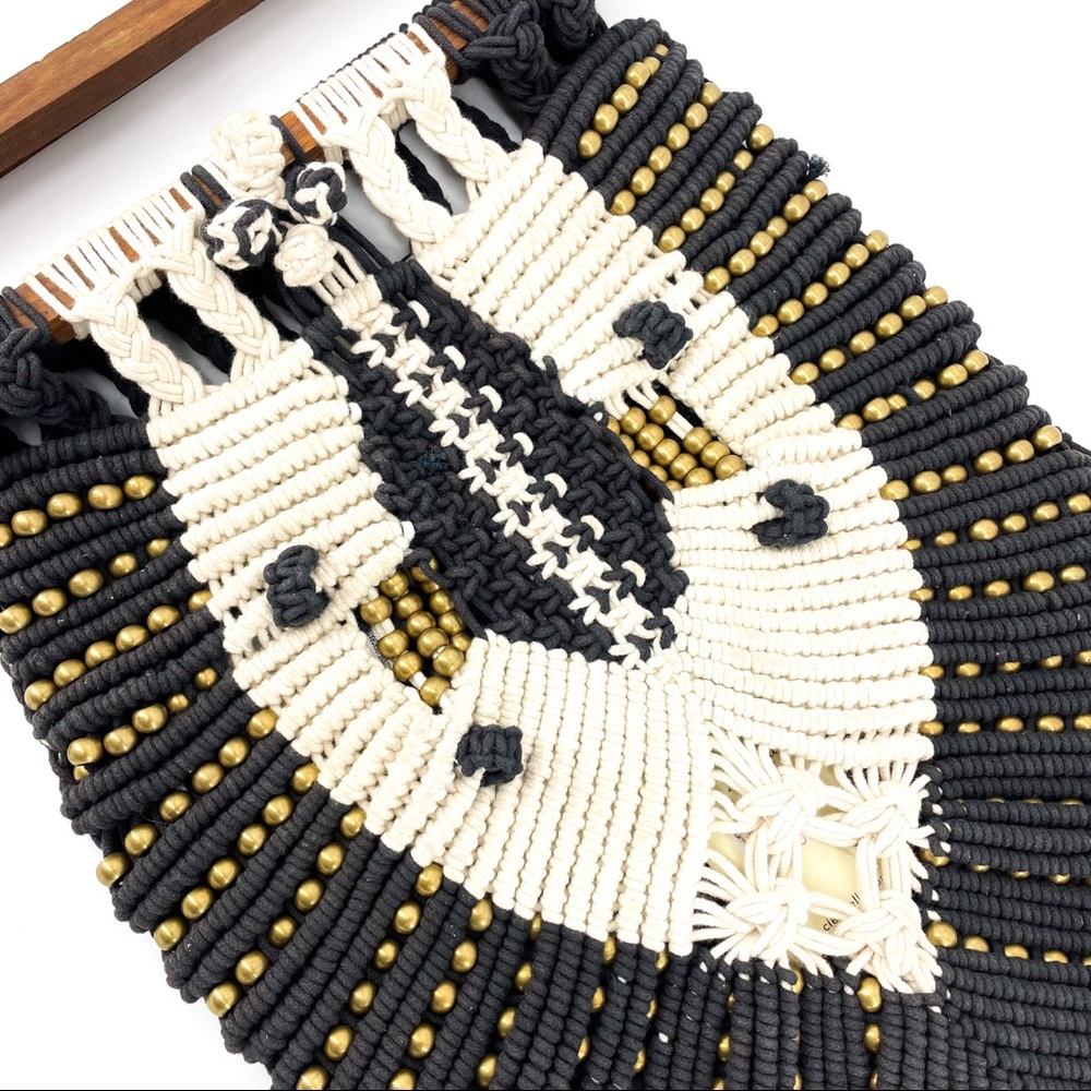 CLEOBELLA🌺Seville Boho Fringe Retro Macrame Beaded Clutch Black & White - Picture 5 of 12